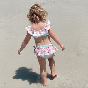 Cheeky Plum Pink and Cream Floral Kids Swimwear 3T